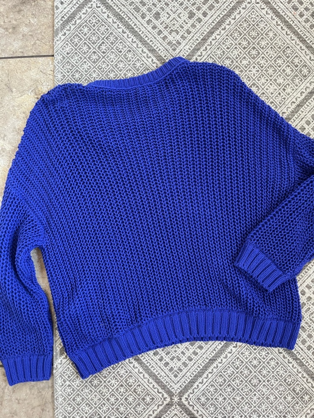 New 100% Organic Cotton Eileen Fisher Royal Blue Crewneck Open Stitch Sweater L - Picture 3 of 11